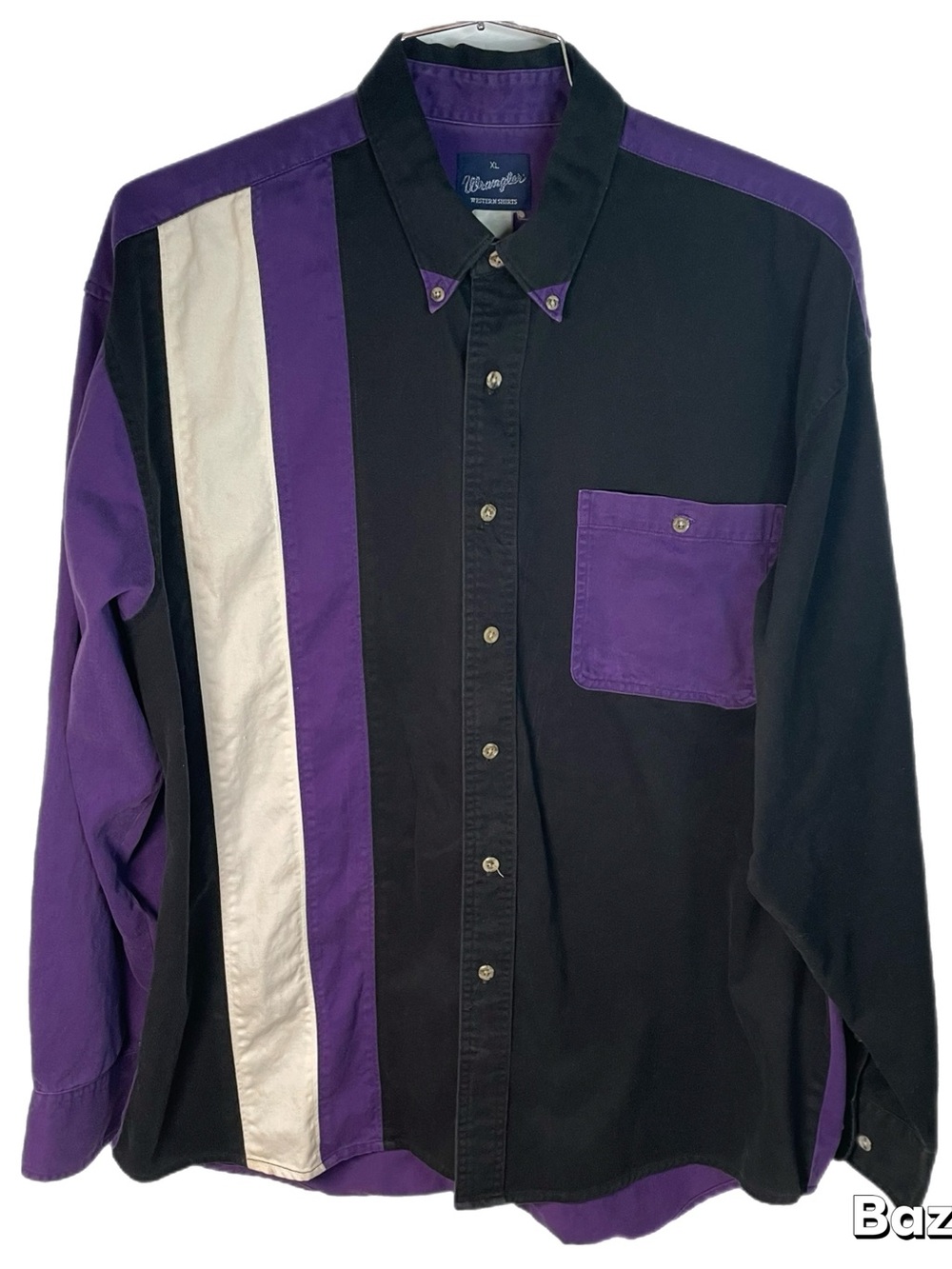 Vintage 90s Wrangle Western Rodeo Button Down Color Block Shirt